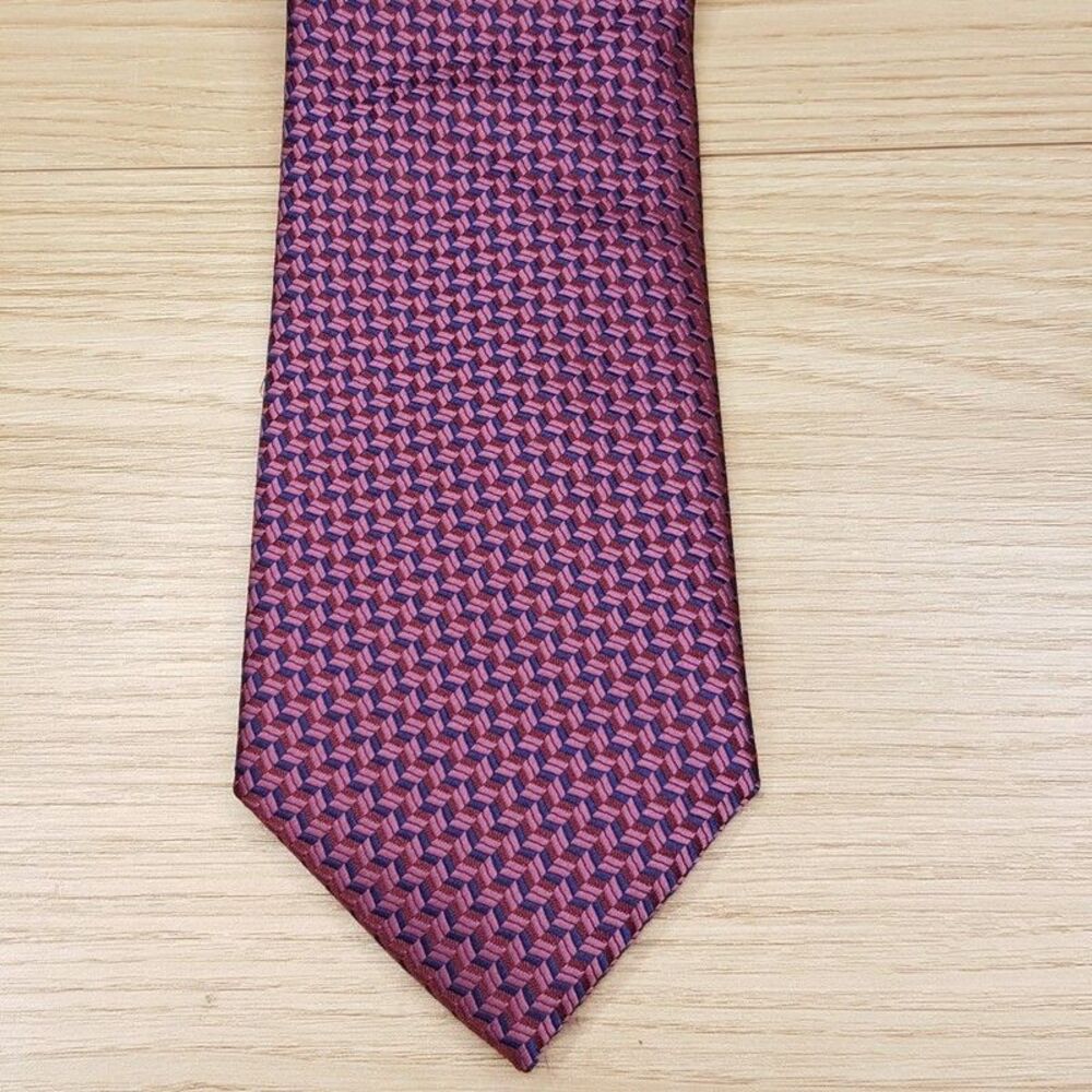 MICHAEL KORS Mens Neck Tie Pink Geometric Basketweave Classic Silk Blend Necktie